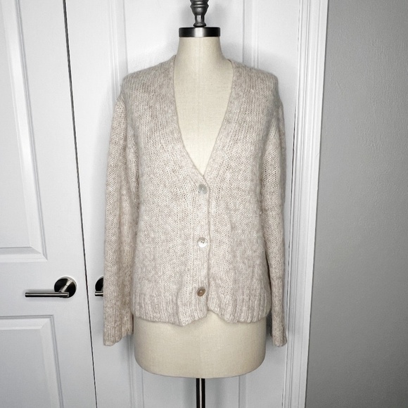 Peruvian Connection Thea Cardigan Sweater Baby Alpaca Blend Cream Oatmeal Size M - Picture 2 of 8